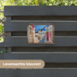 Doorkijk - Santorini - Landschap - Blauw - Grieks tuinposter los doek klein -sfeer3