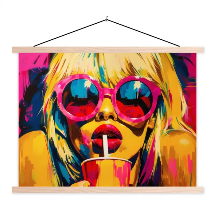 Zonnebril - Roze - Vrouw - Rietje textielposter latten blank klein -3d