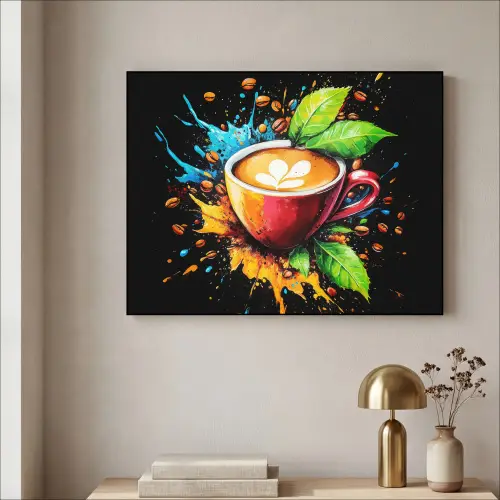Koffie - Graffiti - Drinken - Abstract Textielframe zwart klein -sfeer2
