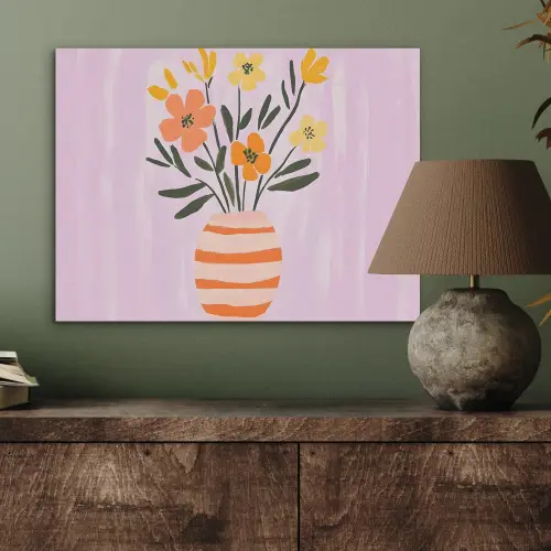 Vaas - Gestreept - Bloemen - Oranje PET vilt klein -sfeer2