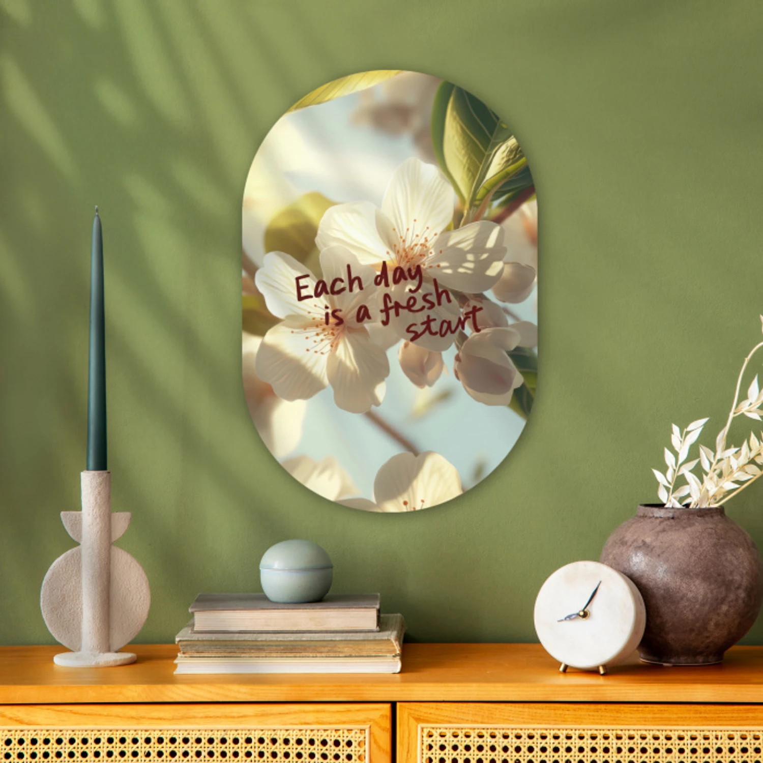 Bloesems - Zonlicht - Quote - Wit Wandcirkel Ovaal Forex klein -sfeer2
