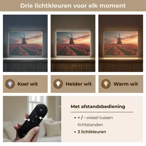 Molen - Zonsondergang - Tulpen - Rood Light Box met batterij (Wandlamp) middel -USP_lichtkleurNL