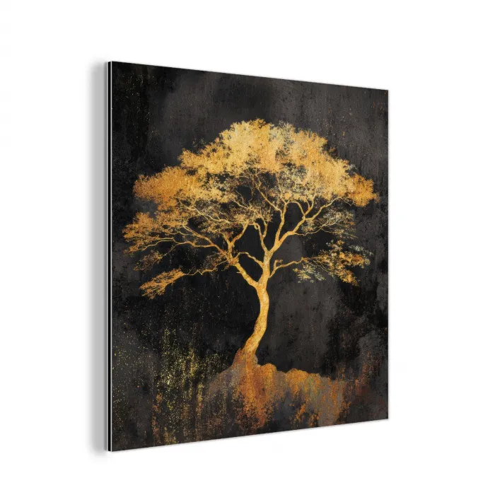Boom - Schilderij - Goud - Abstract aluminium wit klein -3d