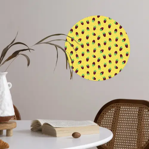 Geel - Frambozen - Patroon Wandcirkel behangsticker klein 186 -sfeer3