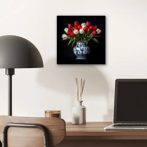 Rode - Bloemen - Tulpen - Vaas aluminium wit klein -sfeer5