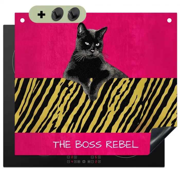 Kat - Baas - Roze - Tijgerprint Inductie beschemer met haakjes middel -3d