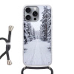 Bos - Winter - Sneeuw - Pad - Natuur Hoesje iPhone 16 Pro Max met koord klein -3d