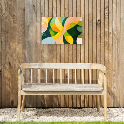 Abstract - Geel - Roze - Groen Tuinposter op houten frame 2 cm dik klein -sfeer4