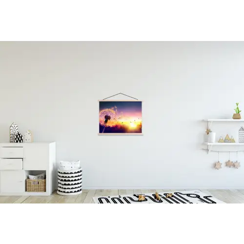 Paardenbloem - Bloemen - Zonsondergang - Horizon - Nacht textielposter latten blank klein -kinderkamer