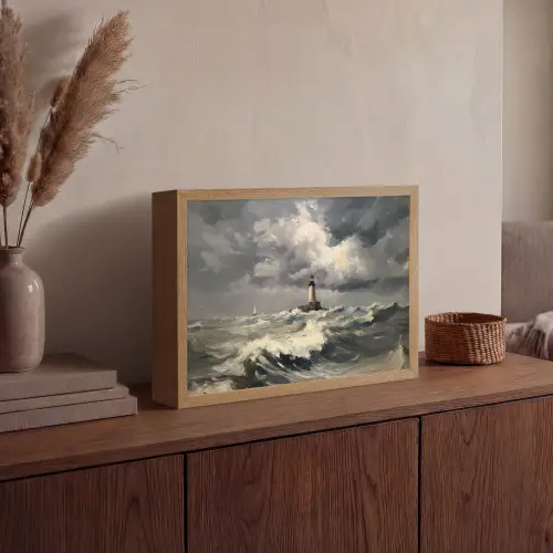 Vuurtoren - Golven - Storm Light Box met batterij (Wandlamp) middel -sfeer2