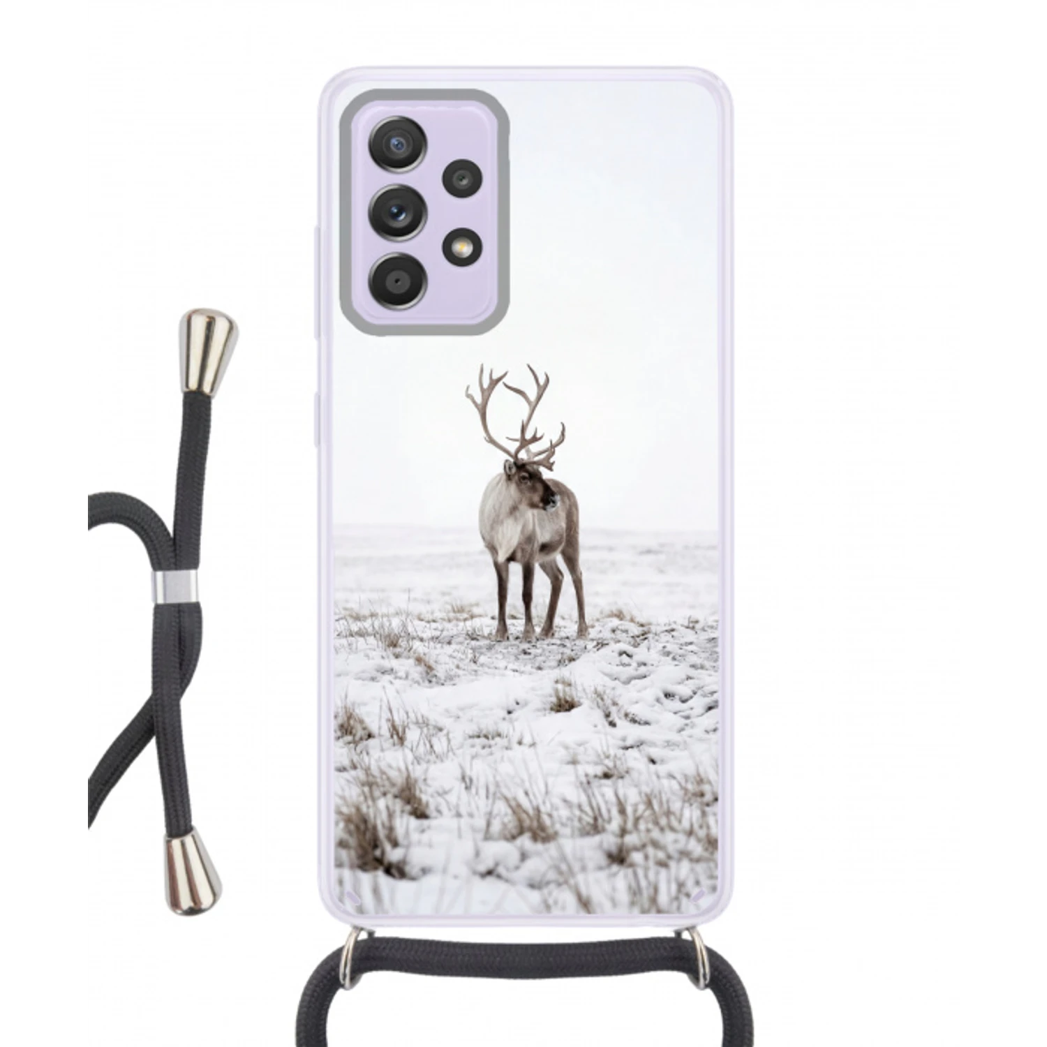 Rendier - Gewei - Sneeuw - Winter Hoesje Samsung Galaxy A52 5G met koord klein -3d