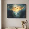 Vogels - Zon - Bomen - Groen Textielframe zwart klein -sfeer2