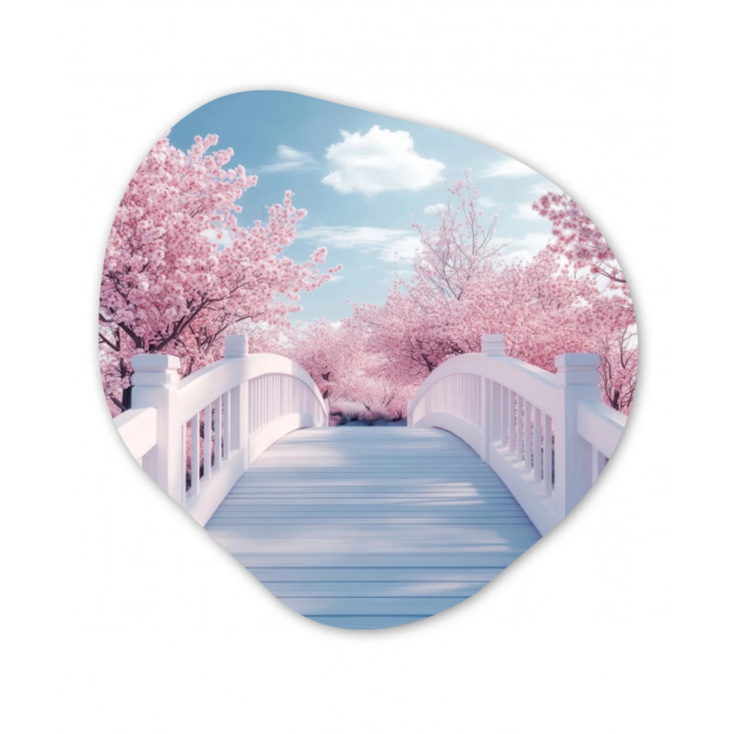 Brug - Kersenbomen - Wit Wandcirkel Organisch Plexiglas middel -3d