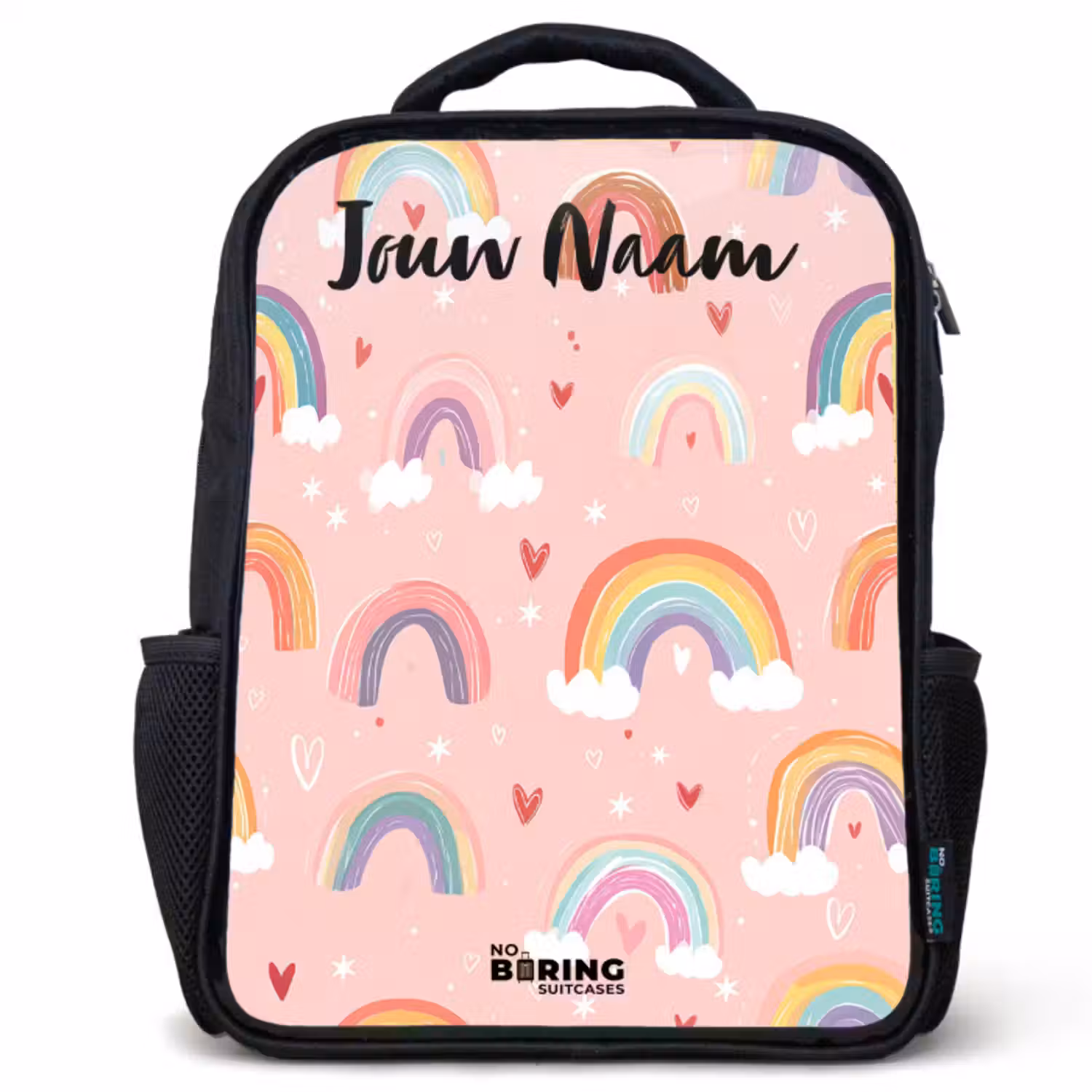 Kinderrugzak met naam - Zwart - Regenboog - Patroon - Pastel