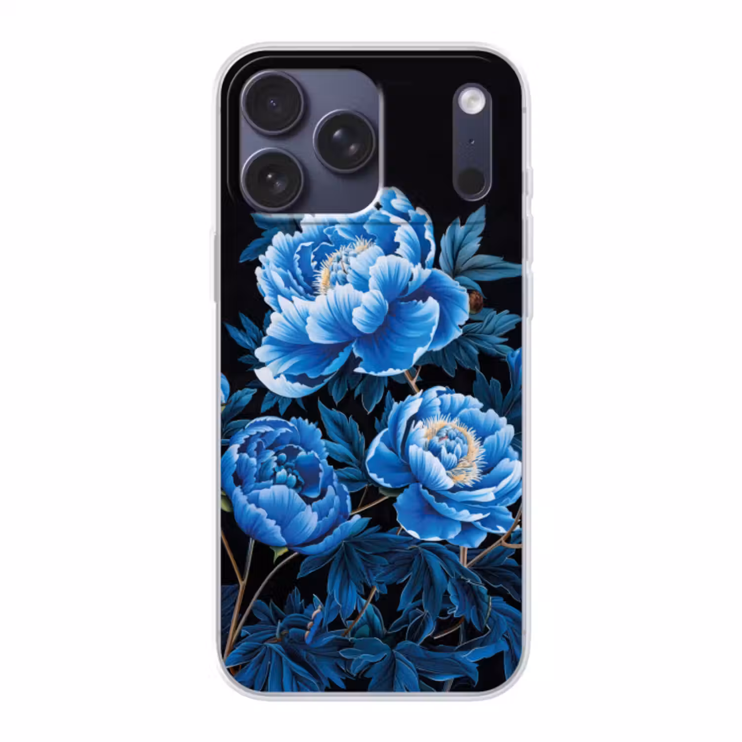 Telefoonhoesje Softcase - Bloemen - Zwart - Blauw - Modern