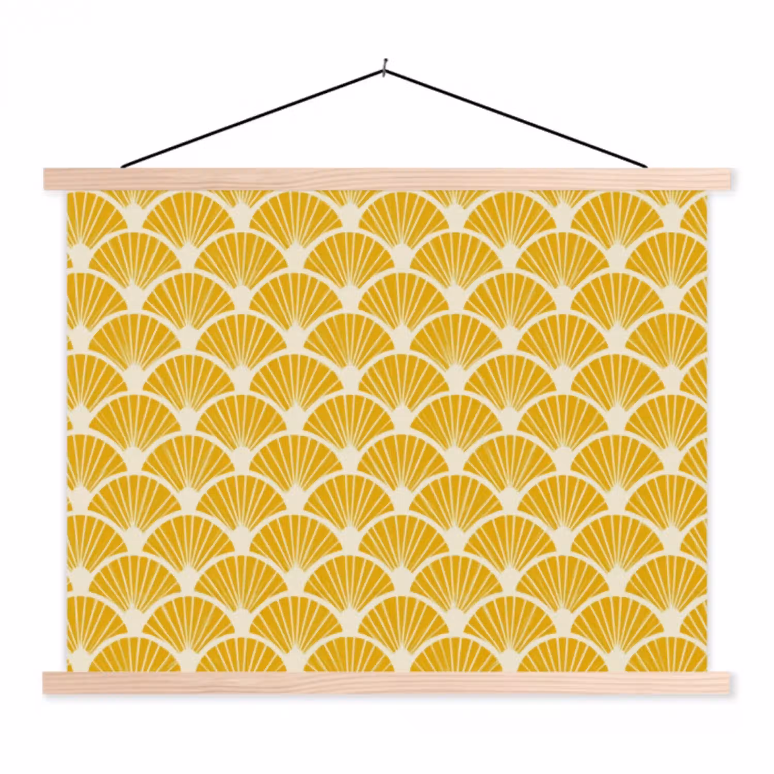 Waaiers - Art Deco - Retro - Okergeel textielposter latten blank klein 122 -3d