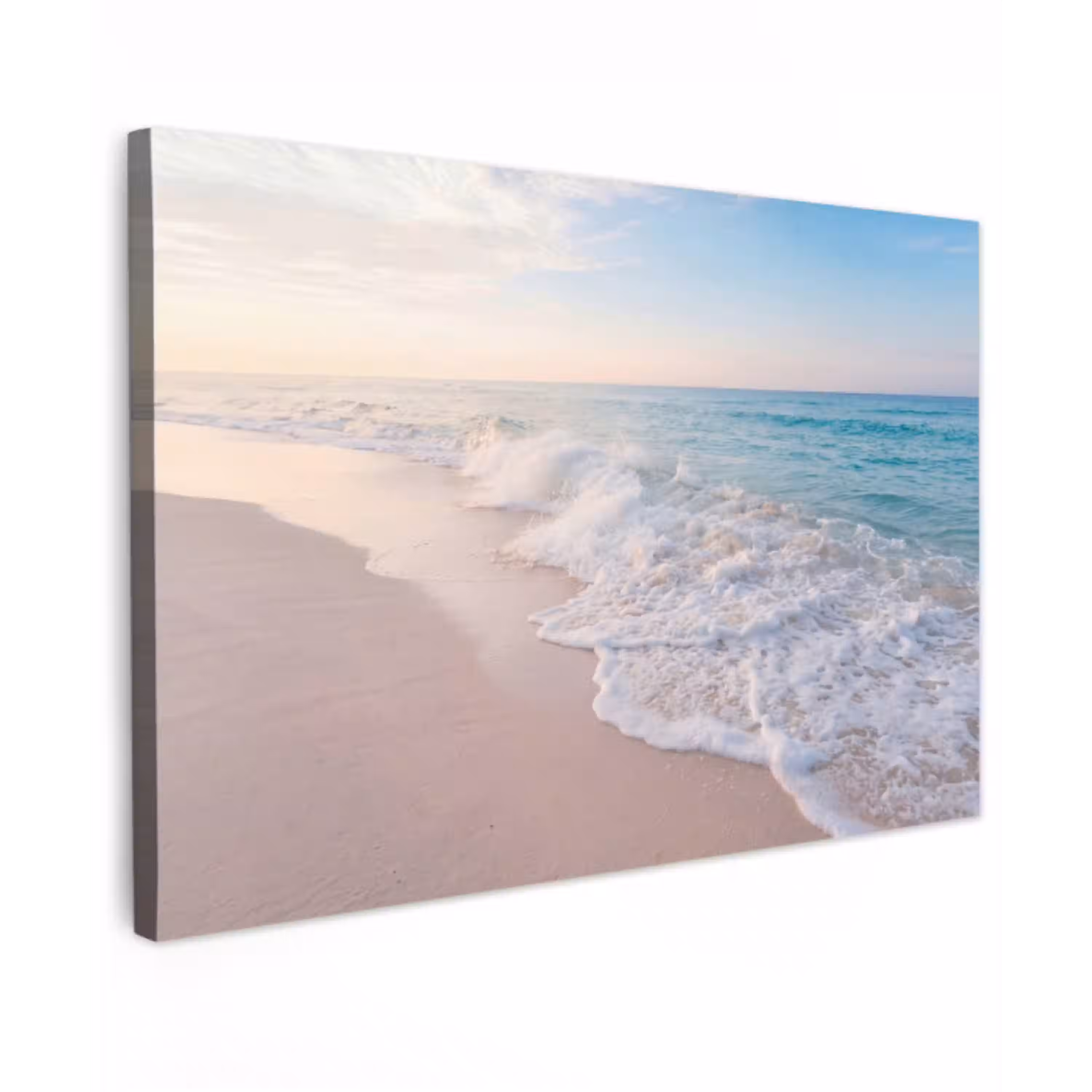 Zee - Golven - Strand - Natuur - Wit Tuinposter op houten frame 2 cm dik klein -3d