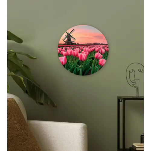 Tulpen - Molen - Nederland Wandcirkel plexiglas klein -sfeer3