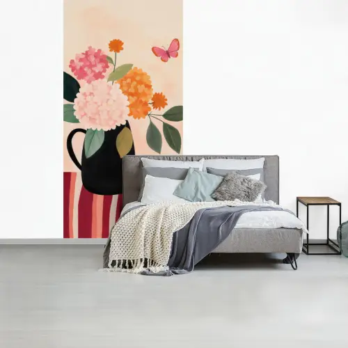 Vaas - Bloemen - Vlinder - Rood fotobehang vinyl groot -slaapkamer