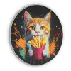 Kat - Eten - Patat - Graffiti - Abstract Akoestische PET Vilt - Rond klein -3d