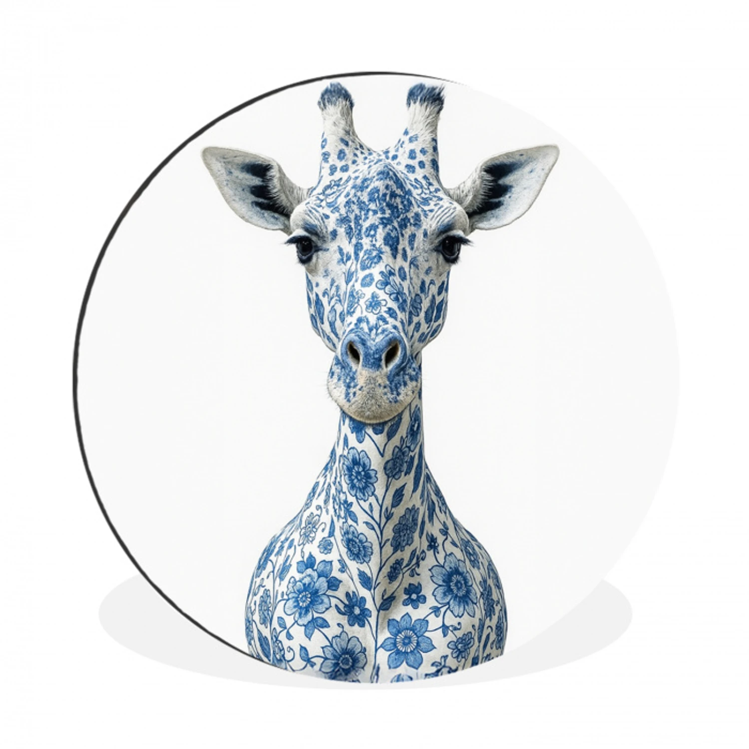Giraffe - Delfts blauw - Dieren - Minimalistisch Wandcirkel aluminium klein -3d