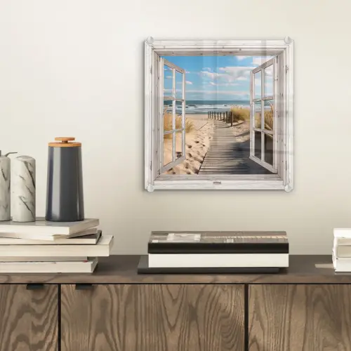 Raam - Zee - Kust - Natuur - Doorkijk - Strand - Waddenzee plexiglas 5mm klein -sfeer1