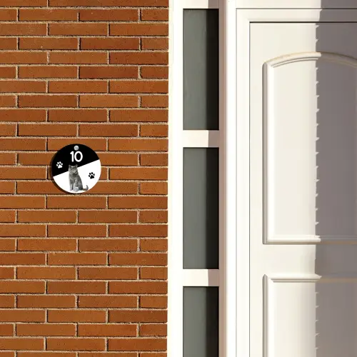 Zwart wit - Huisdier - Grijze kat Naambord Rond klein -sfeer3-rond-XS