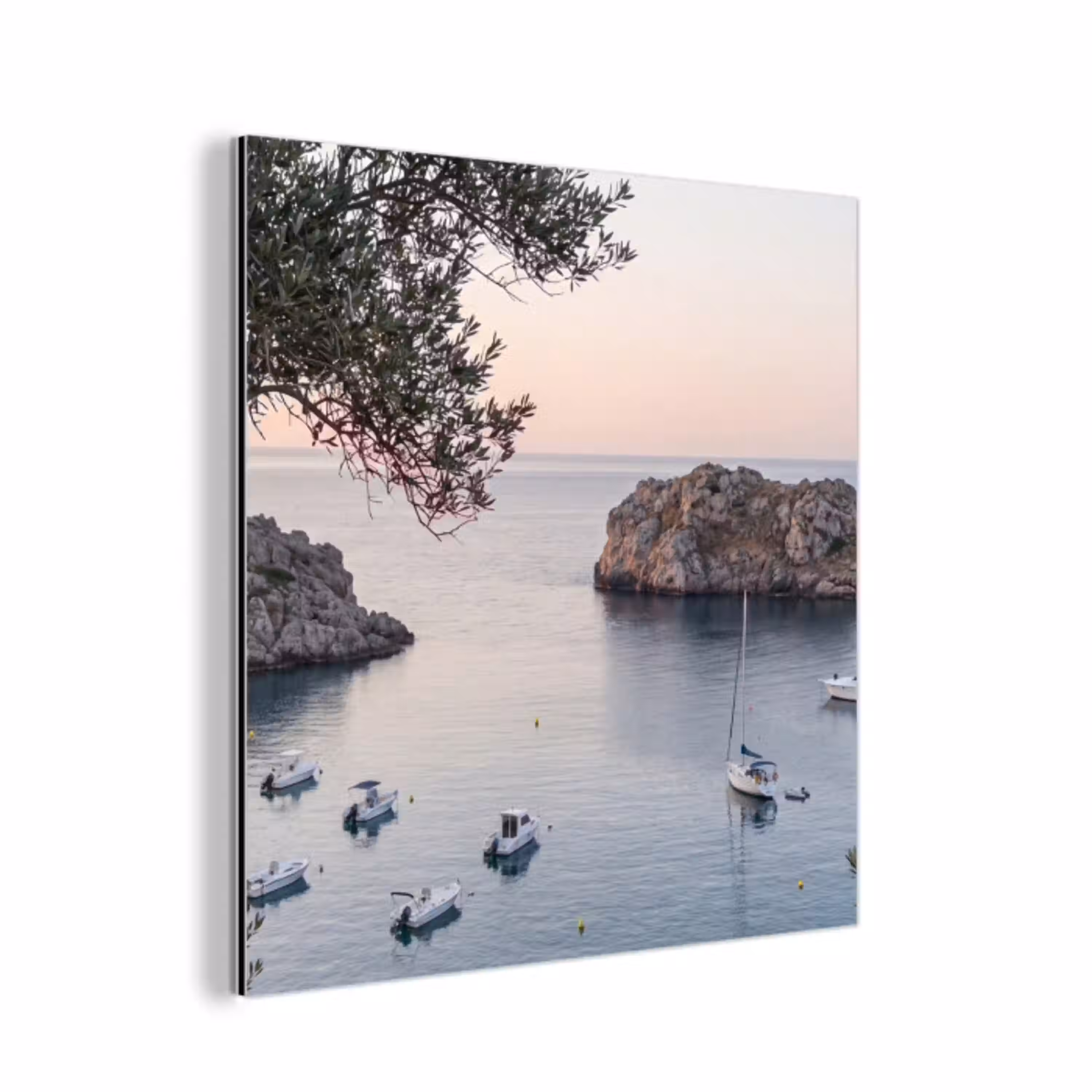 Baai - boten - zonsondergang aluminium wit klein -3d