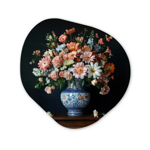 Hout - Vaas - Kleuren - Bloemen Wandcirkel Organisch Plexiglas middel -3d