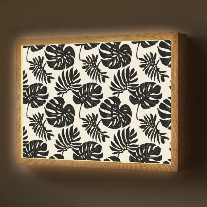 Modern - Monstera - Zwart Light Box met batterij (Wandlamp) middel 907 -z3d_website