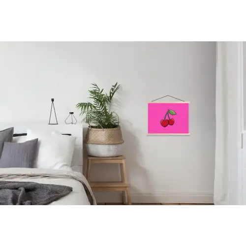 Kers - Roze - Fruit textielposter latten blank klein -woonkamer