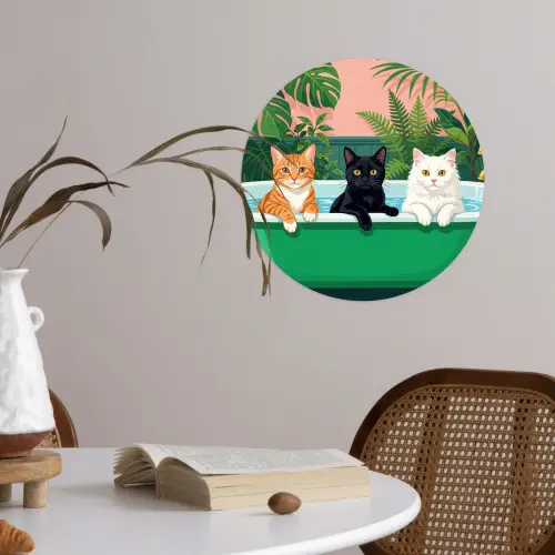Badkamer - Kattenparade - Kleurrijk Wandcirkel behangsticker klein -sfeer3