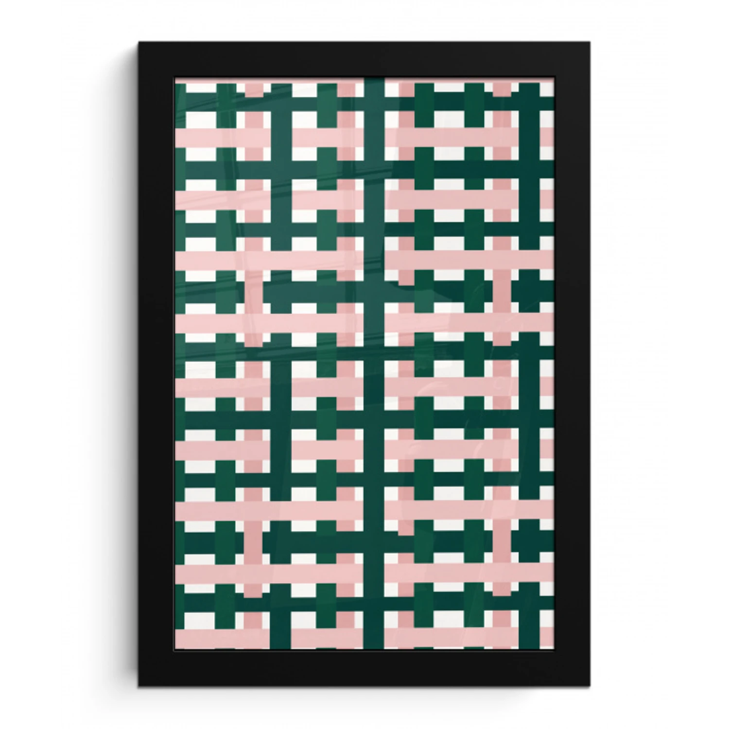 Vlechtpatroon - Groen - Roze - Grafisch fotolijst zwart zonder passe partout klein 224 -3d