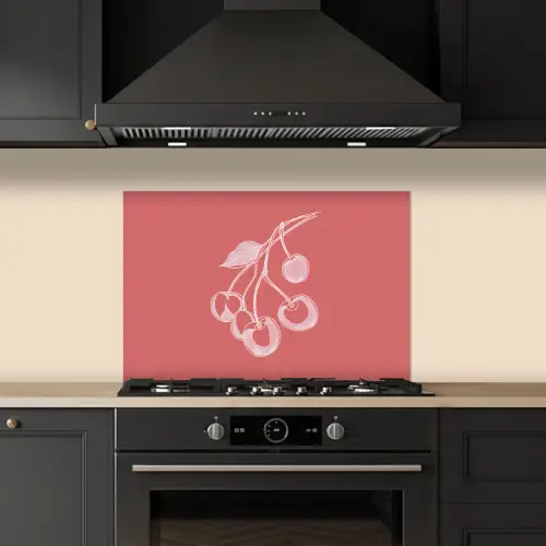 Lijnillustratie - Kersen - Tak - Wit keuken achterwand spatscherm klein -sfeer1