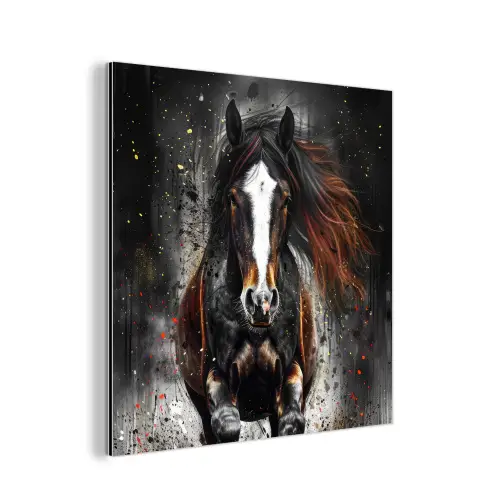 Paard - Dieren - Zwart - Luxe - Modern aluminium wit klein -3d
