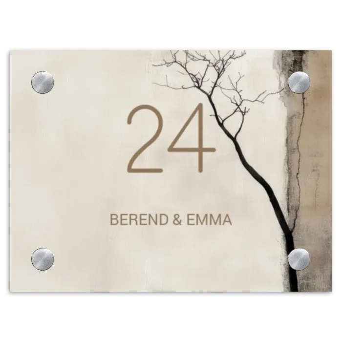 Boomsilhouet beige achtergrond - Klassiek Naambord Rechthoek middel -3d
