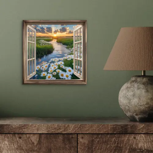 Doorkijk - Landschap - Raam - Water - Zonsondergang aluminium wit klein -sfeer2