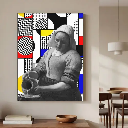 Collage - Mondriaan - Melkmeisje Textielframe zwart klein -sfeer2