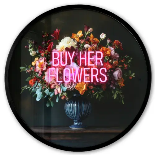 Quote - Bloemen - Vaas - Neon Fotolijst rond zonder passe partout klein -3d