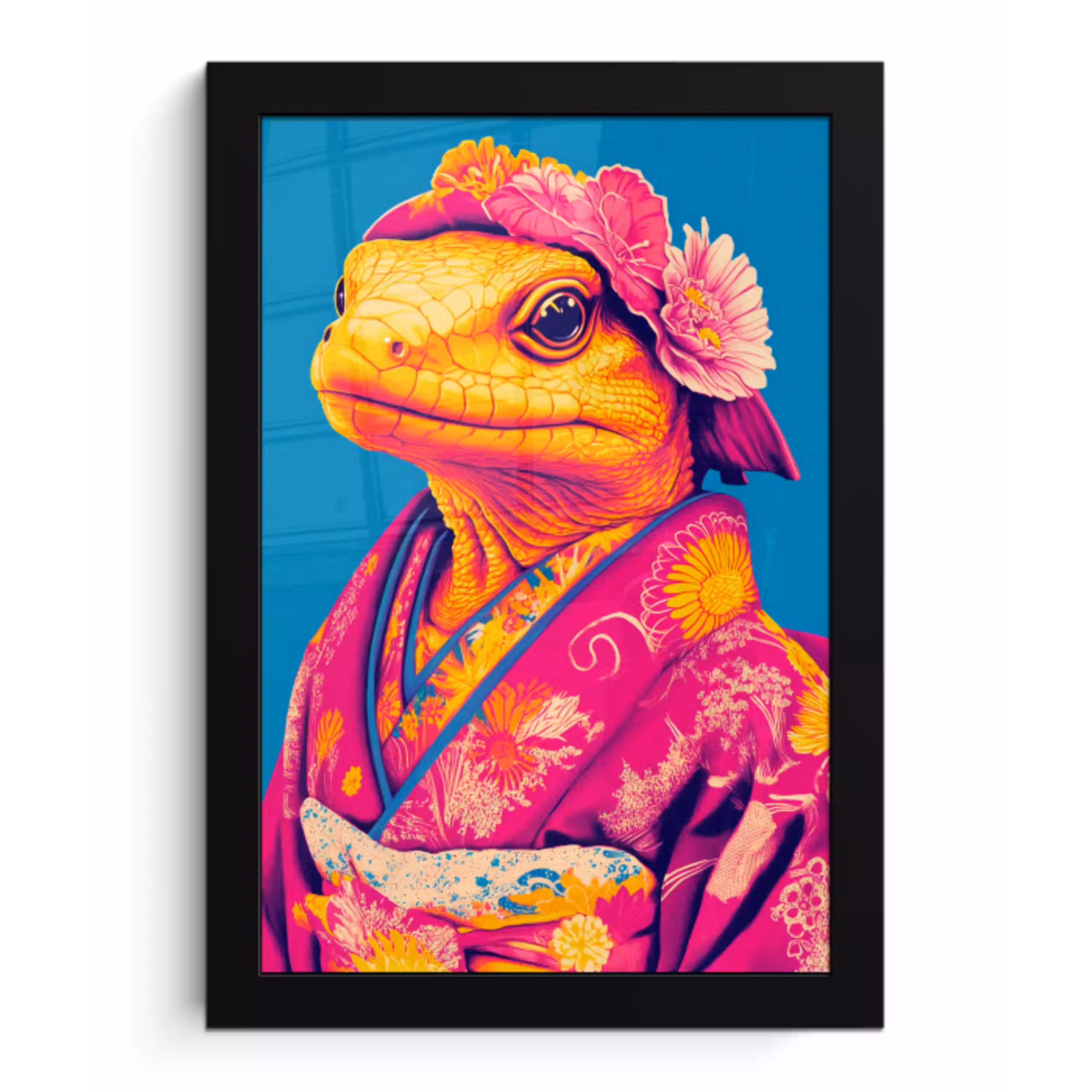 Bloemenkrans - Hagedis - Kimono - Paars fotolijst zwart zonder passe partout klein -3d