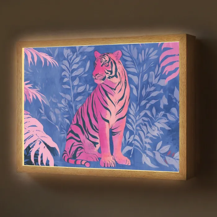 Tijger - Roze - Bladeren - Jungle Light Box met batterij (Wandlamp) middel -z3d_website