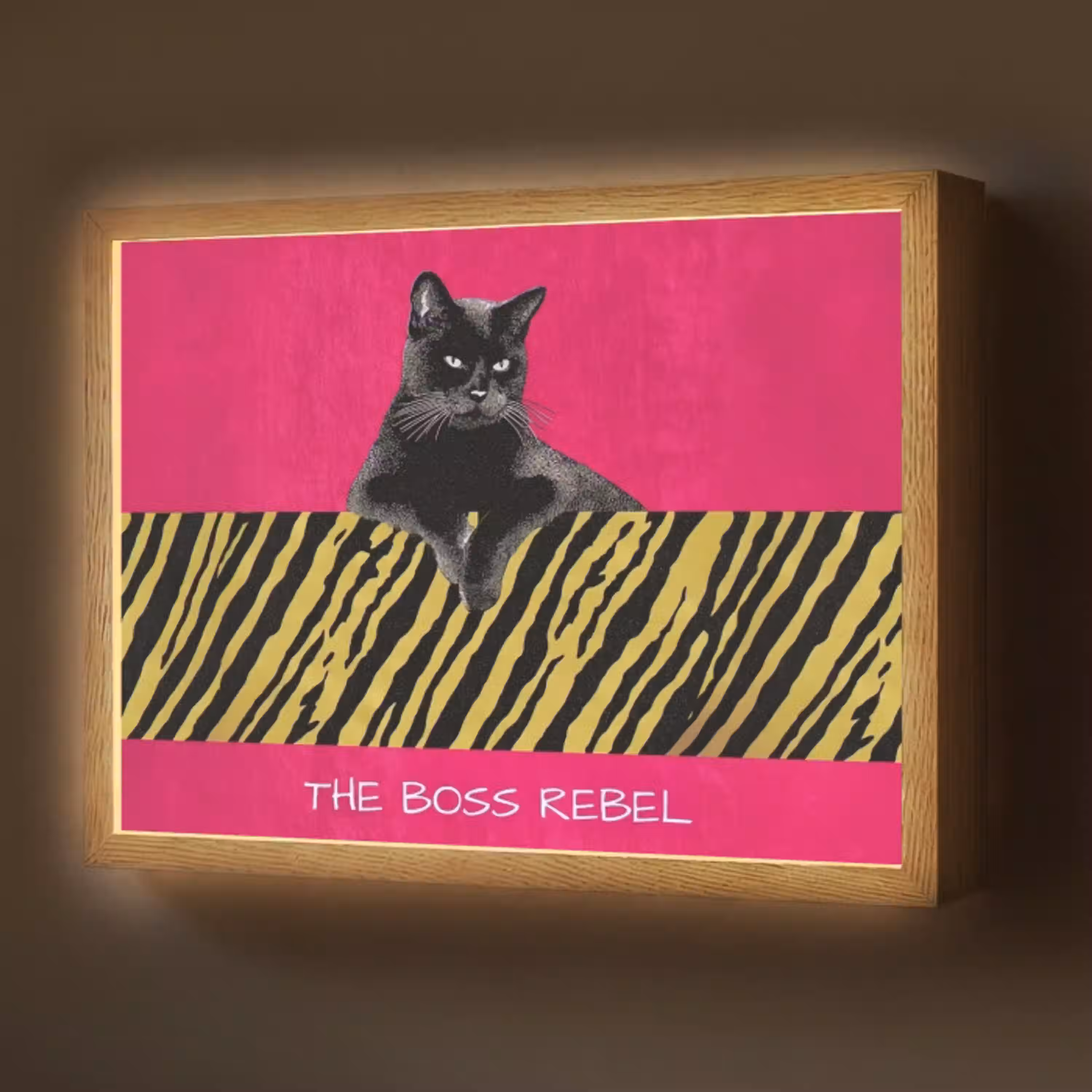 Kat - Baas - Roze - Tijgerprint Light Box met batterij (Wandlamp) middel -z3d_website