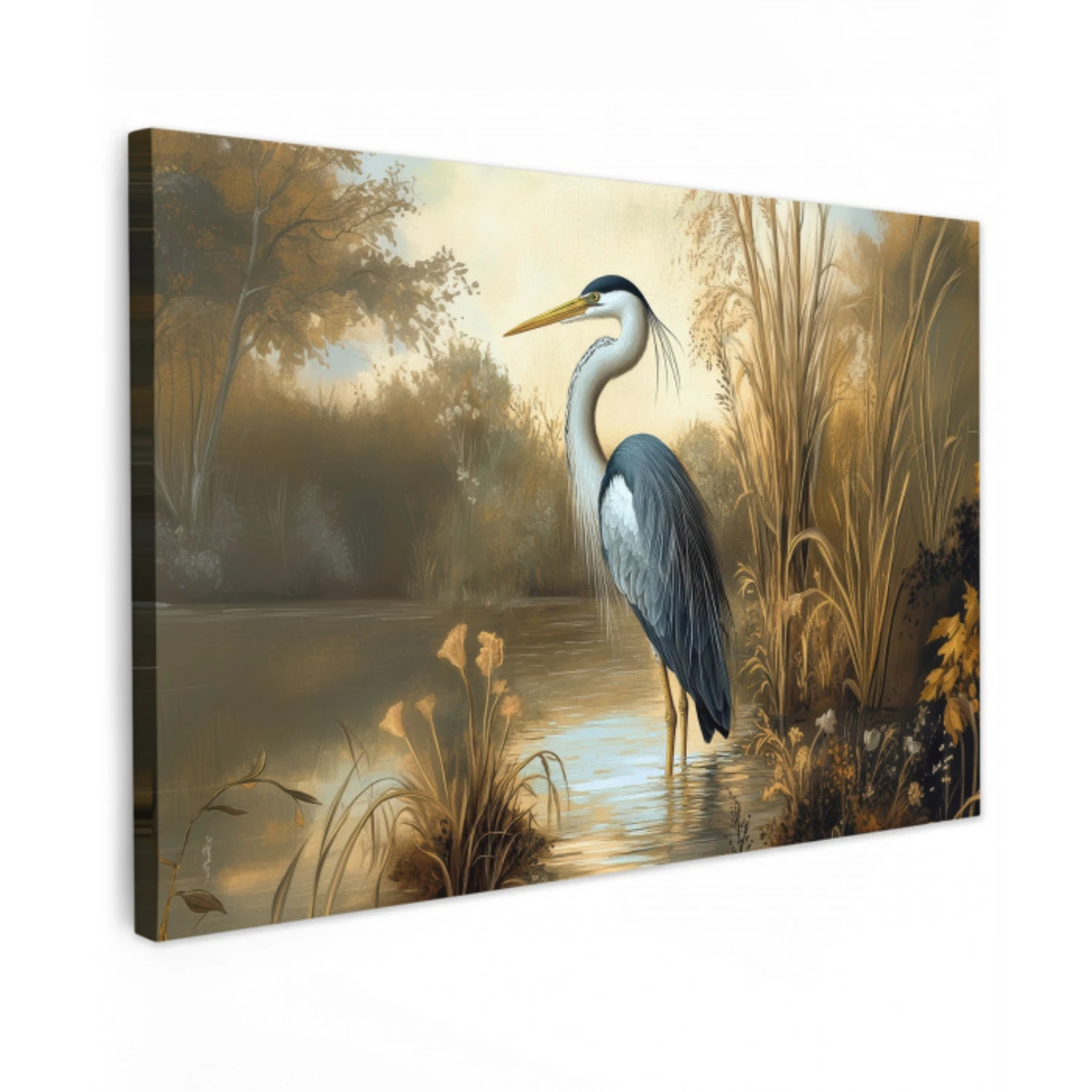 Reiger - Water - Planten Tuinposter op houten frame 2 cm dik klein -3d