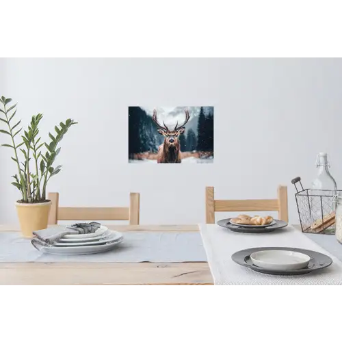 Hert - Winter - Hertenkop - Sneeuw - Gewei Muursticker klein -eettafel