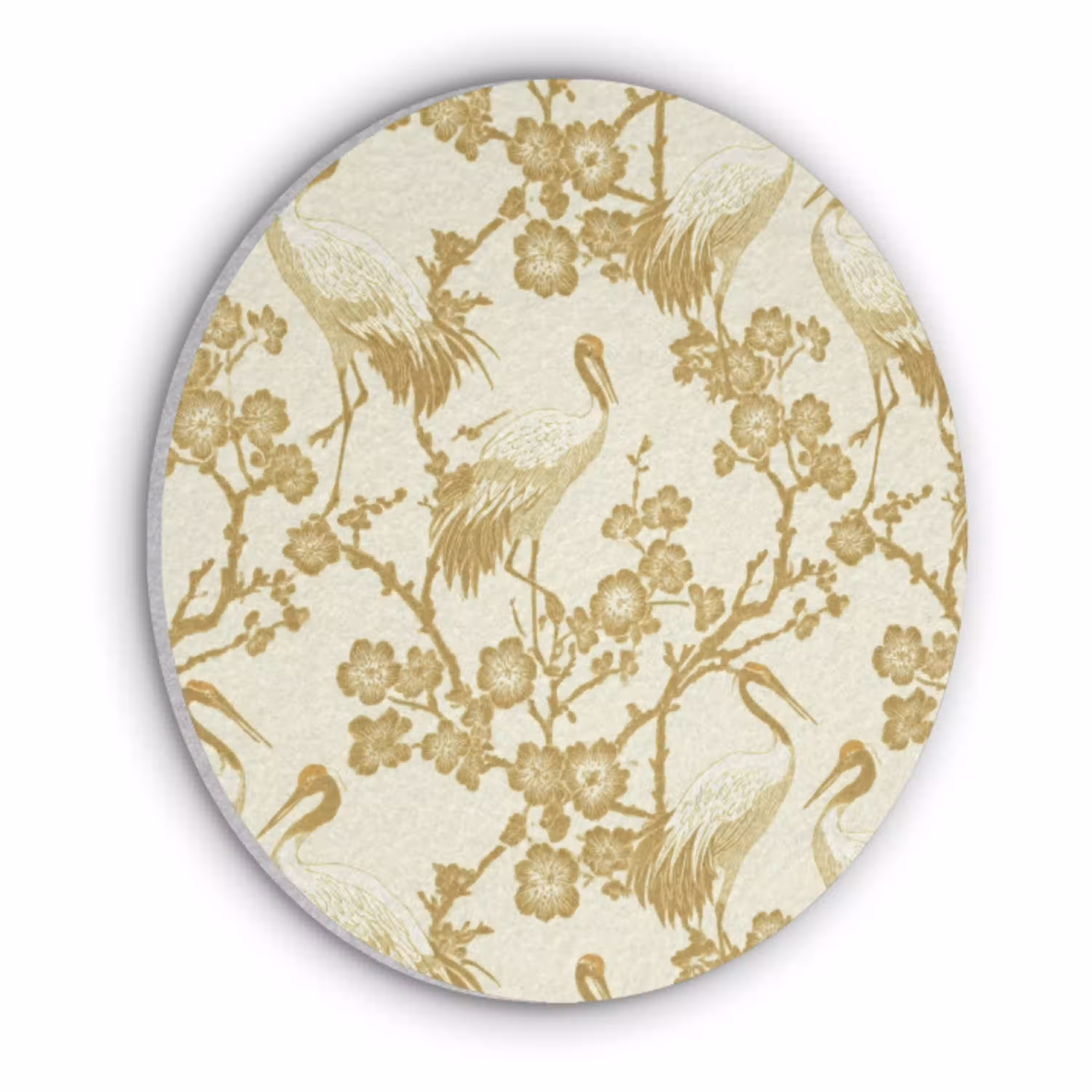 Kraanvogels - Kersenbloesem - Goud Akoestische PET Vilt - Rond klein 838 -3d