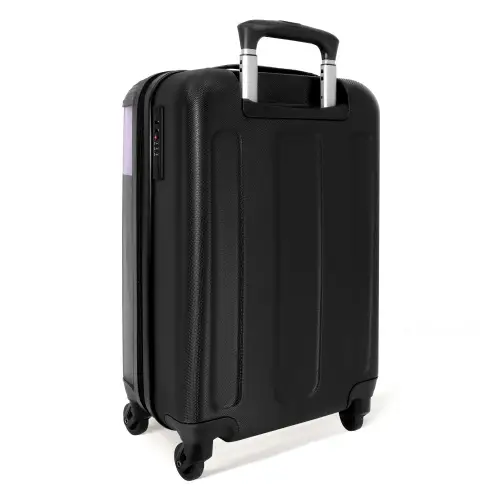 Paarse achtergrond met witte vlinder NBS - Handbagage koffer - Kinderen Unisex middel -achterkant