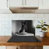 Paard - Bord - Pasta - Tafelkleed - Zwart Wit - Dieren keuken achterwand spatscherm klein -sfeer2
