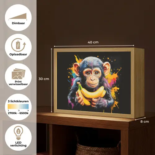 Aap - Graffiti - Kleurrijk - Bananen - Modern Light Box met batterij (Wandlamp) middel -USP_websiteoverzichtNL