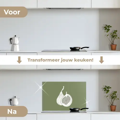 Vijgen - Minimalistisch - Getekend - Mosgroen keuken achterwand spatscherm klein -voor_na_NL