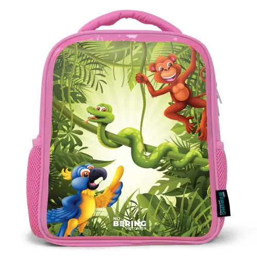 Dieren in de jungle Kinderrugzak - Roze middel -3d